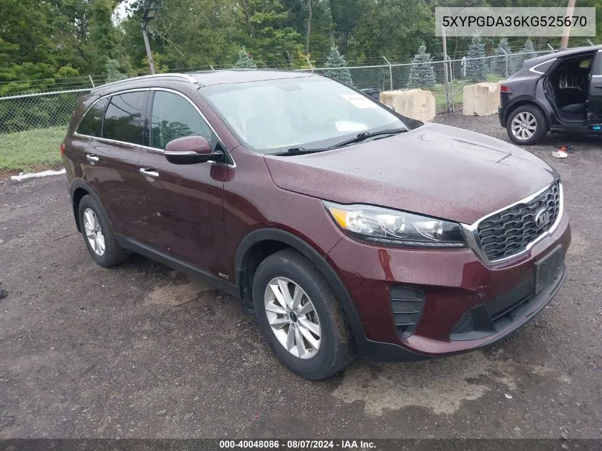 2019 Kia Sorento 2.4L Lx VIN: 5XYPGDA36KG525670 Lot: 40048086