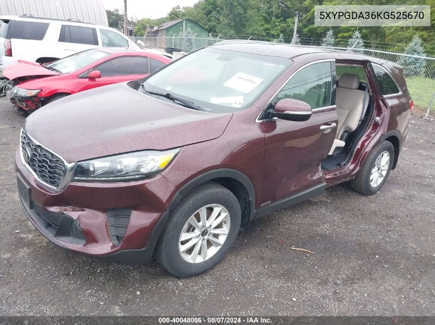 5XYPGDA36KG525670 2019 Kia Sorento 2.4L Lx