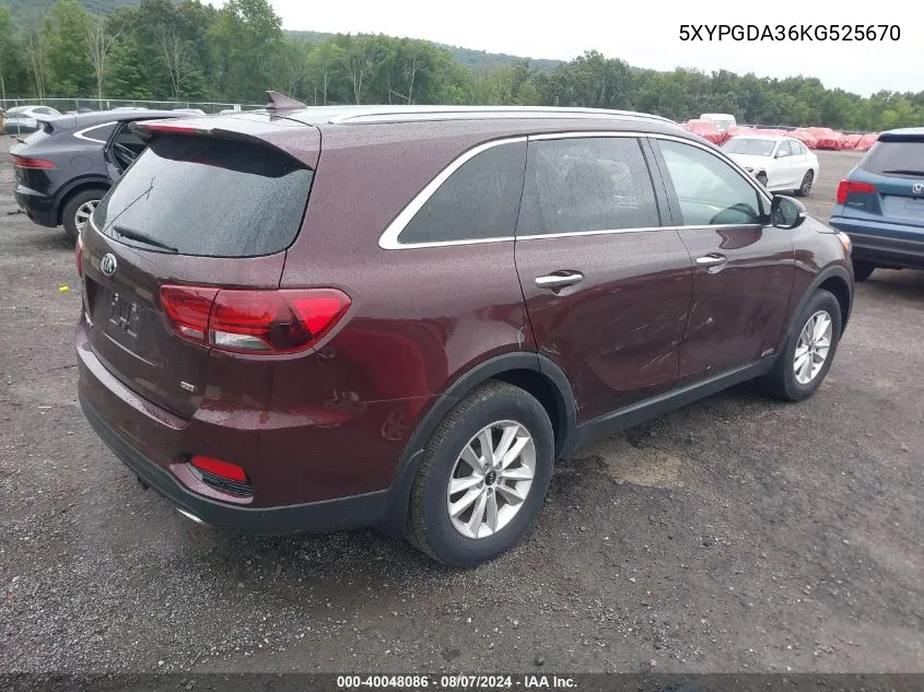 5XYPGDA36KG525670 2019 Kia Sorento 2.4L Lx