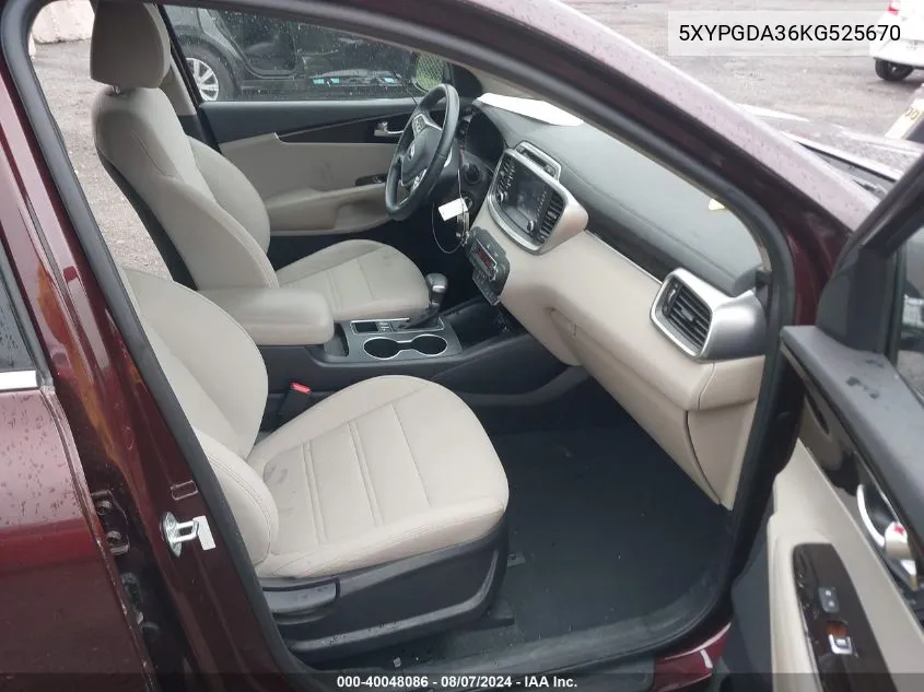 2019 Kia Sorento 2.4L Lx VIN: 5XYPGDA36KG525670 Lot: 40048086