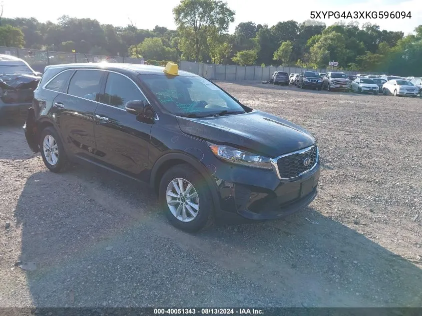 2019 Kia Sorento 2.4L L VIN: 5XYPG4A3XKG596094 Lot: 40051343