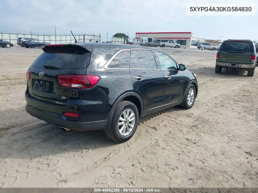 2019 Kia Sorento 2.4L L VIN: 5XYPG4A30KG584830 Lot: 40052295