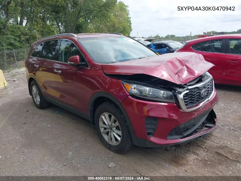 2019 Kia Sorento 2.4L Lx VIN: 5XYPG4A30KG470942 Lot: 40052319