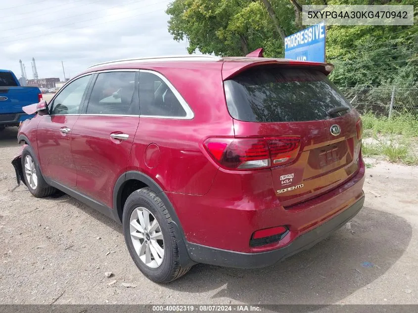 2019 Kia Sorento 2.4L Lx VIN: 5XYPG4A30KG470942 Lot: 40052319