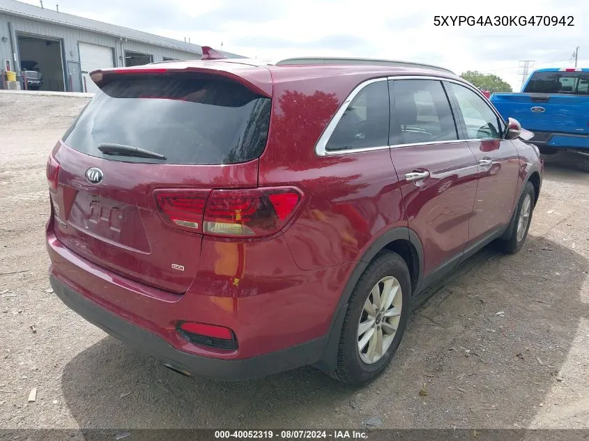 2019 Kia Sorento 2.4L Lx VIN: 5XYPG4A30KG470942 Lot: 40052319