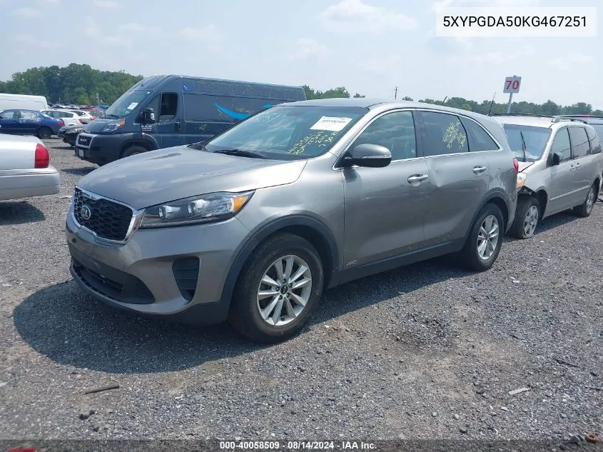 2019 Kia Sorento 3.3L Lx VIN: 5XYPGDA50KG467251 Lot: 40058509