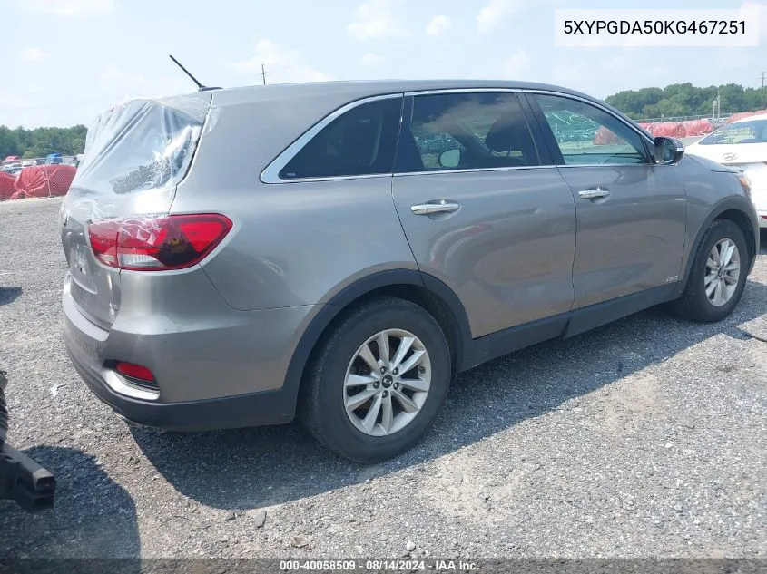 5XYPGDA50KG467251 2019 Kia Sorento 3.3L Lx