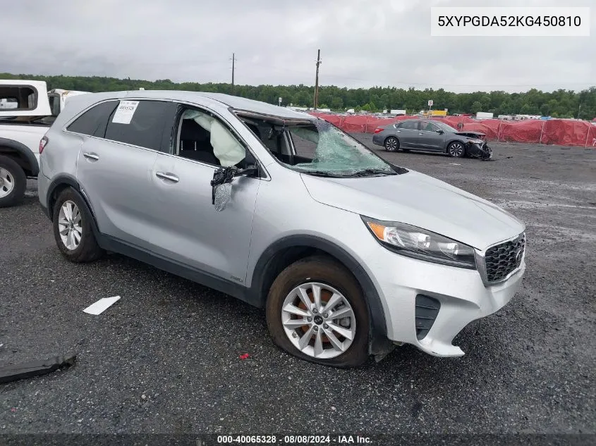 2019 Kia Sorento 3.3L Lx VIN: 5XYPGDA52KG450810 Lot: 40065328