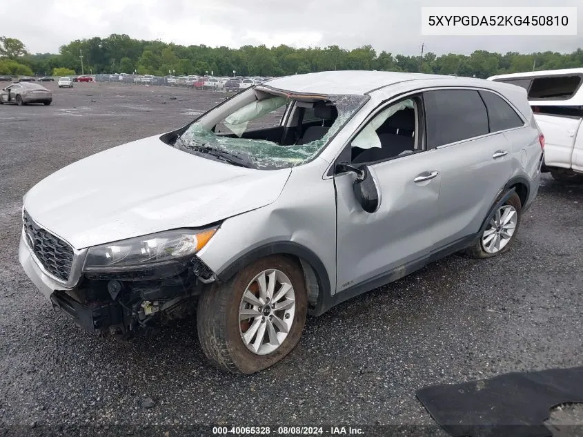 2019 Kia Sorento 3.3L Lx VIN: 5XYPGDA52KG450810 Lot: 40065328