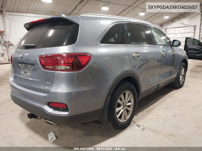 5XYPGDA3XKG603657 2019 Kia Sorento 2.4L Lx