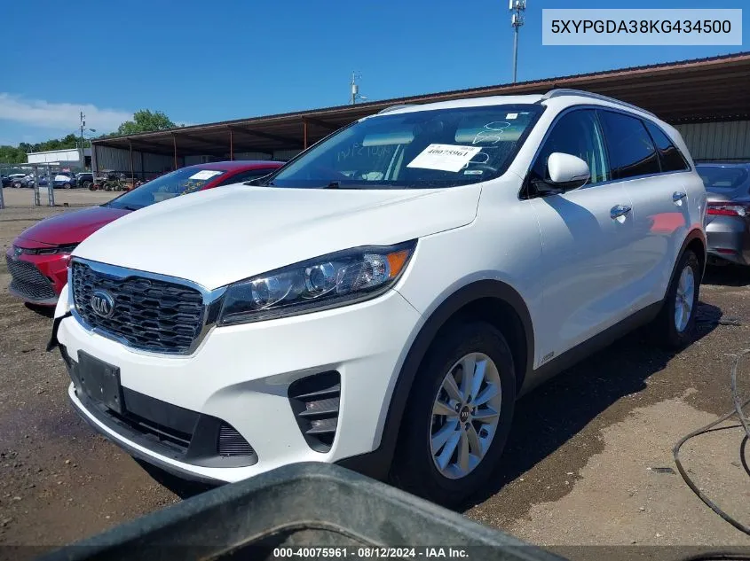 2019 Kia Sorento 2.4L Lx VIN: 5XYPGDA38KG434500 Lot: 40075961