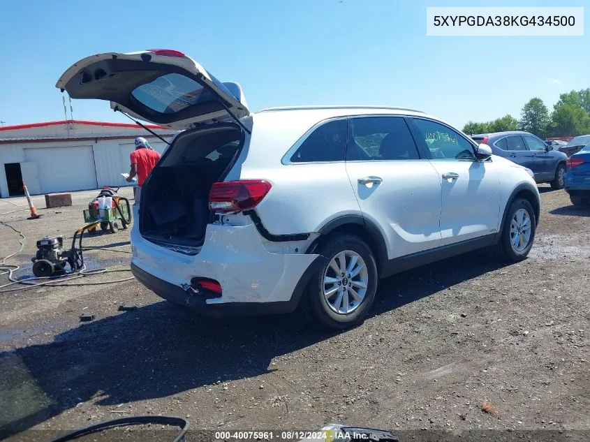 5XYPGDA38KG434500 2019 Kia Sorento 2.4L Lx