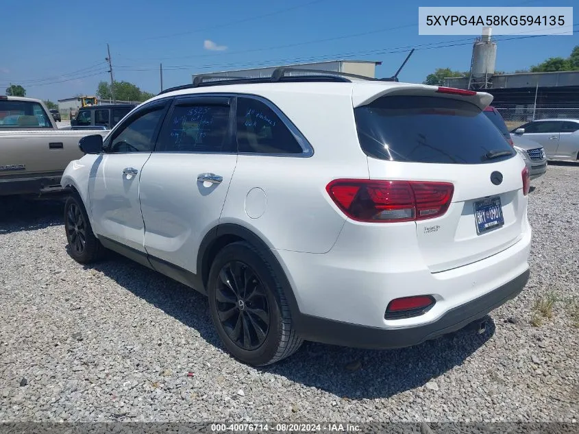 2019 Kia Sorento 3.3L S VIN: 5XYPG4A58KG594135 Lot: 40076714