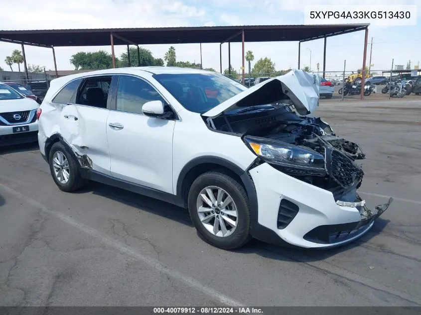 2019 Kia Sorento 2.4L Lx VIN: 5XYPG4A33KG513430 Lot: 40079912