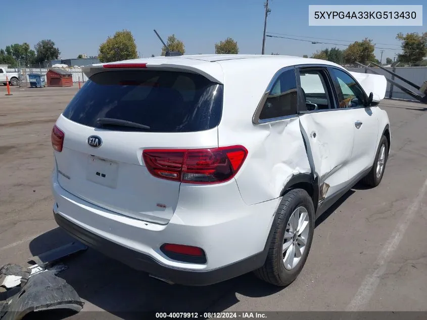 5XYPG4A33KG513430 2019 Kia Sorento 2.4L Lx