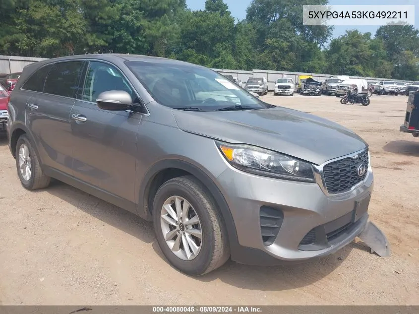 2019 Kia Sorento 3.3L Lx VIN: 5XYPG4A53KG492211 Lot: 40080045