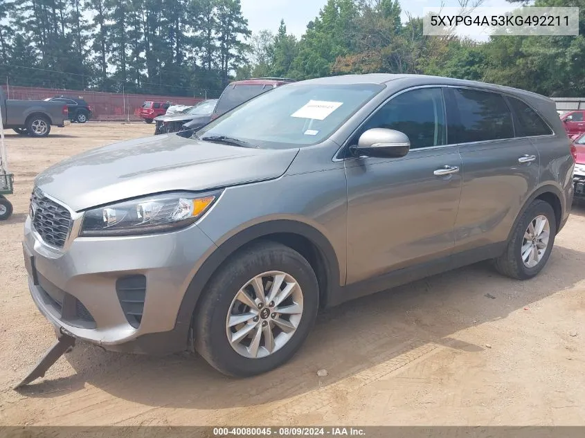 2019 Kia Sorento 3.3L Lx VIN: 5XYPG4A53KG492211 Lot: 40080045