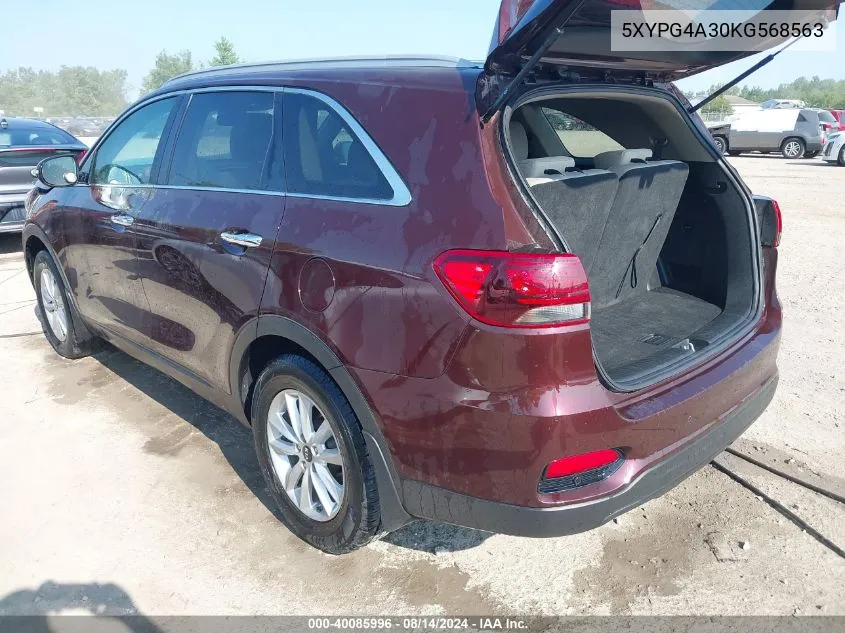 2019 Kia Sorento 2.4L Lx VIN: 5XYPG4A30KG568563 Lot: 40085996