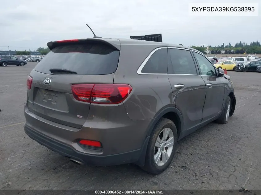 2019 Kia Sorento 2.4L Lx VIN: 5XYPGDA39KG538395 Lot: 40096452