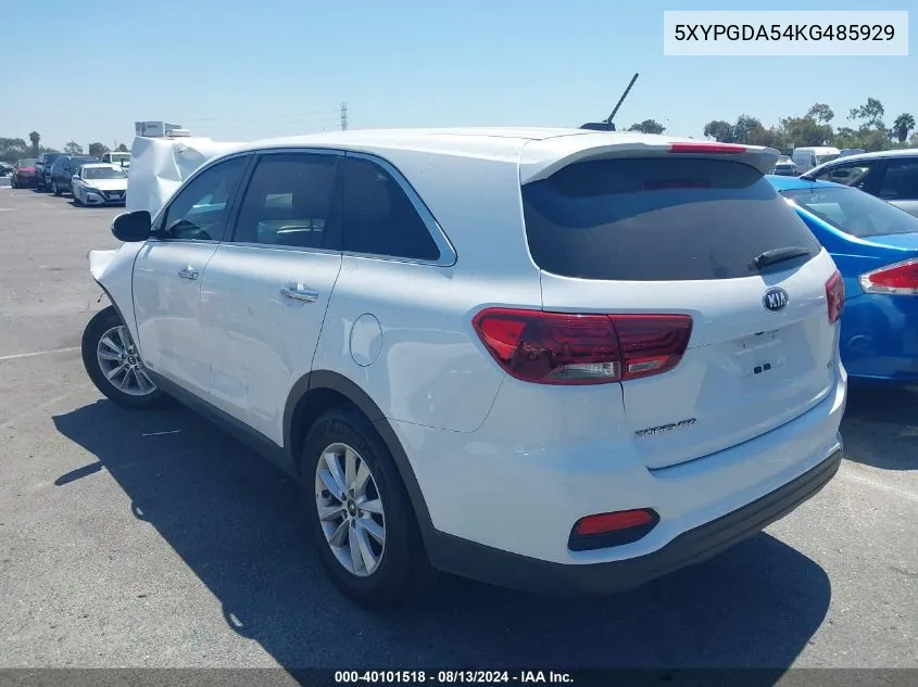 2019 Kia Sorento 3.3L Lx VIN: 5XYPGDA54KG485929 Lot: 40101518