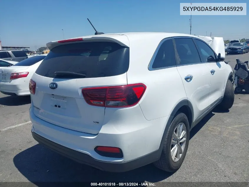 2019 Kia Sorento 3.3L Lx VIN: 5XYPGDA54KG485929 Lot: 40101518