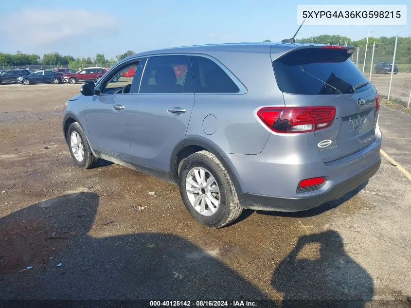 2019 Kia Sorento 2.4L L VIN: 5XYPG4A36KG598215 Lot: 40125142