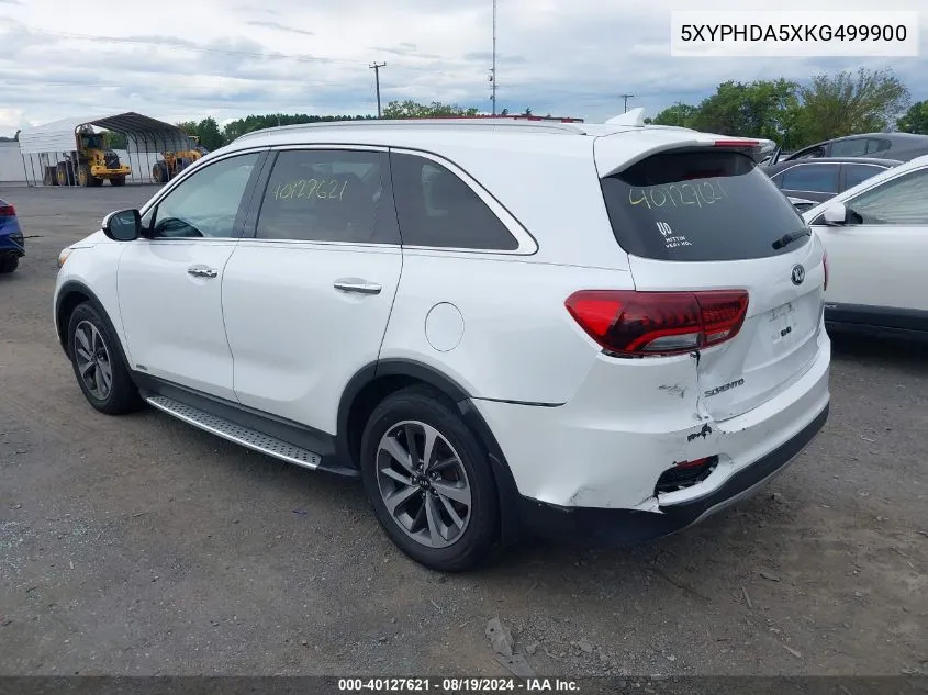 2019 Kia Sorento 3.3L Ex VIN: 5XYPHDA5XKG499900 Lot: 40127621