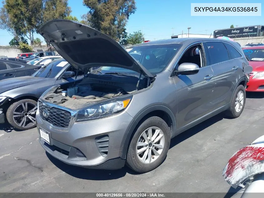 2019 Kia Sorento 2.4L Lx VIN: 5XYPG4A34KG536845 Lot: 40129656