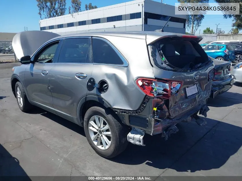 2019 Kia Sorento 2.4L Lx VIN: 5XYPG4A34KG536845 Lot: 40129656