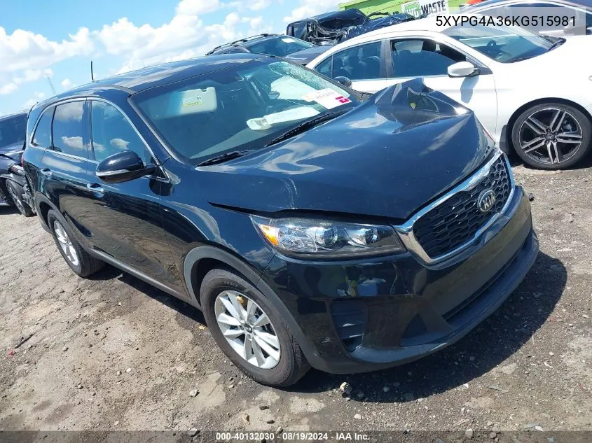 2019 Kia Sorento 2.4L Lx VIN: 5XYPG4A36KG515981 Lot: 40132030