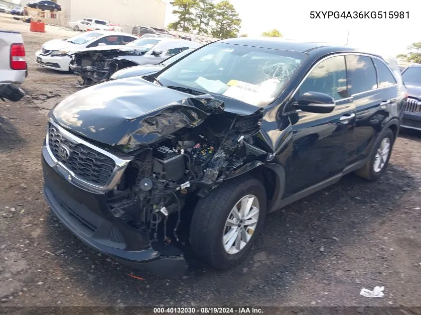 2019 Kia Sorento 2.4L Lx VIN: 5XYPG4A36KG515981 Lot: 40132030