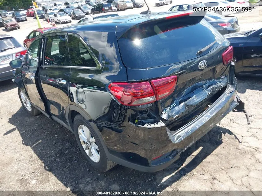 5XYPG4A36KG515981 2019 Kia Sorento 2.4L Lx