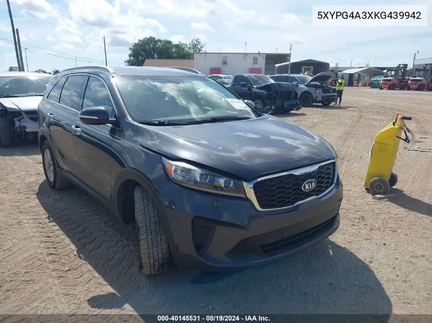 2019 Kia Sorento 2.4L Lx VIN: 5XYPG4A3XKG439942 Lot: 40145531