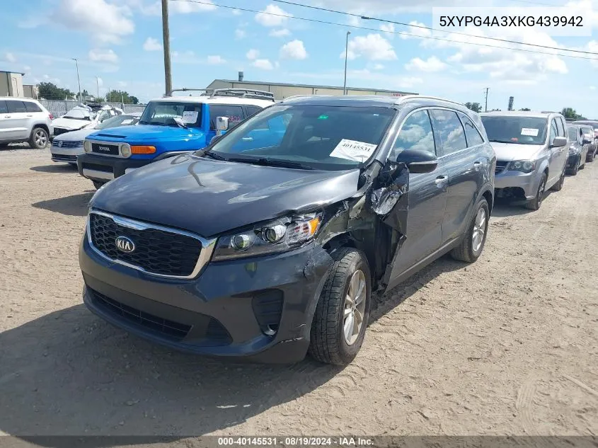 2019 Kia Sorento 2.4L Lx VIN: 5XYPG4A3XKG439942 Lot: 40145531