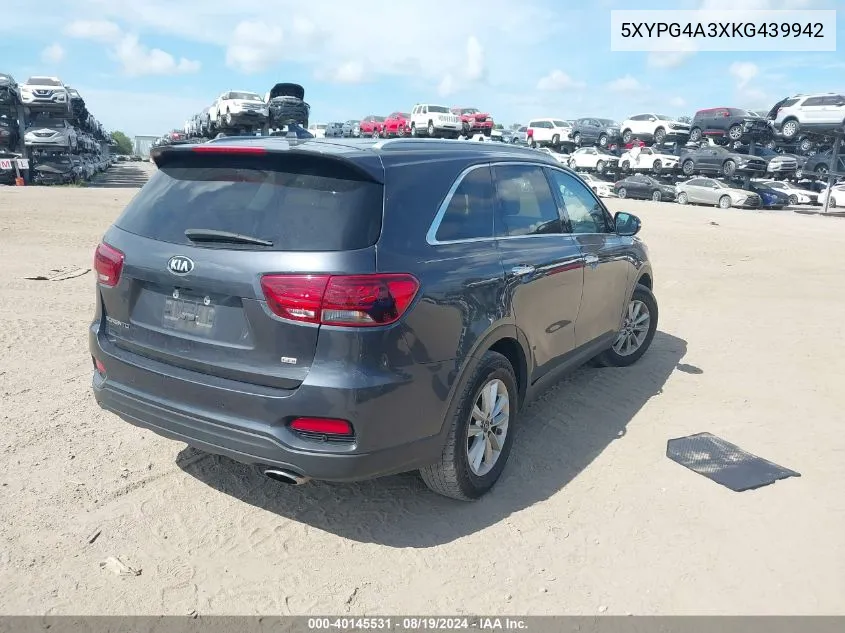 2019 Kia Sorento 2.4L Lx VIN: 5XYPG4A3XKG439942 Lot: 40145531