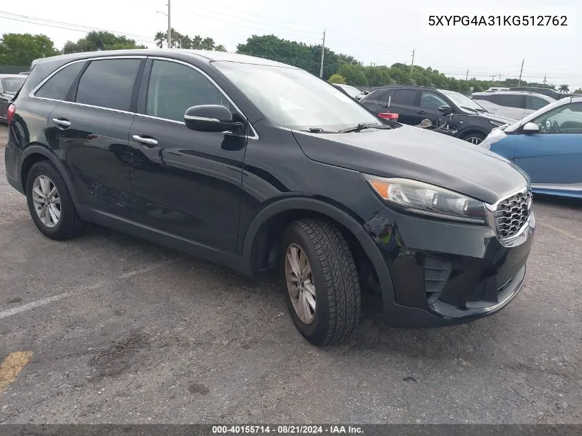 2019 Kia Sorento 2.4L Lx VIN: 5XYPG4A31KG512762 Lot: 40155714