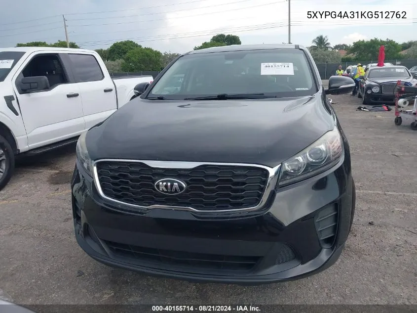 2019 Kia Sorento 2.4L Lx VIN: 5XYPG4A31KG512762 Lot: 40155714