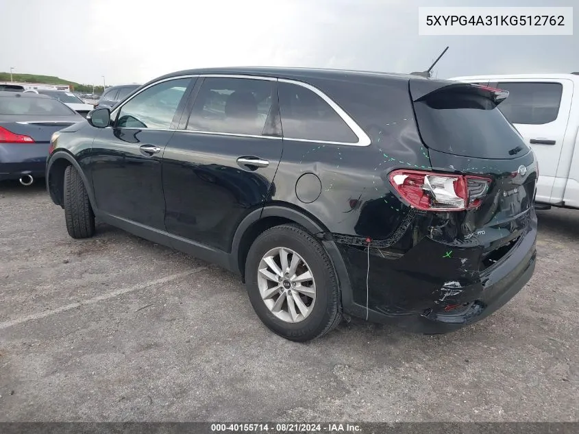 5XYPG4A31KG512762 2019 Kia Sorento 2.4L Lx