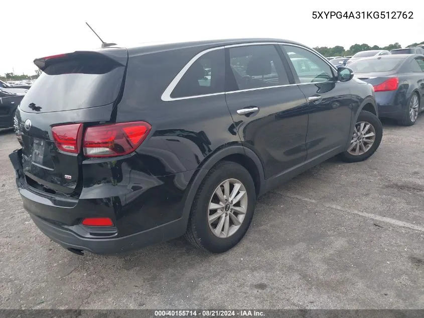 2019 Kia Sorento 2.4L Lx VIN: 5XYPG4A31KG512762 Lot: 40155714