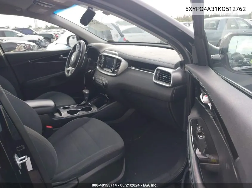 5XYPG4A31KG512762 2019 Kia Sorento 2.4L Lx