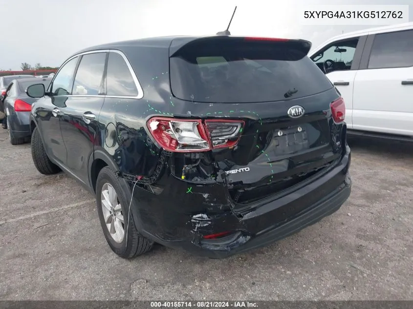 5XYPG4A31KG512762 2019 Kia Sorento 2.4L Lx