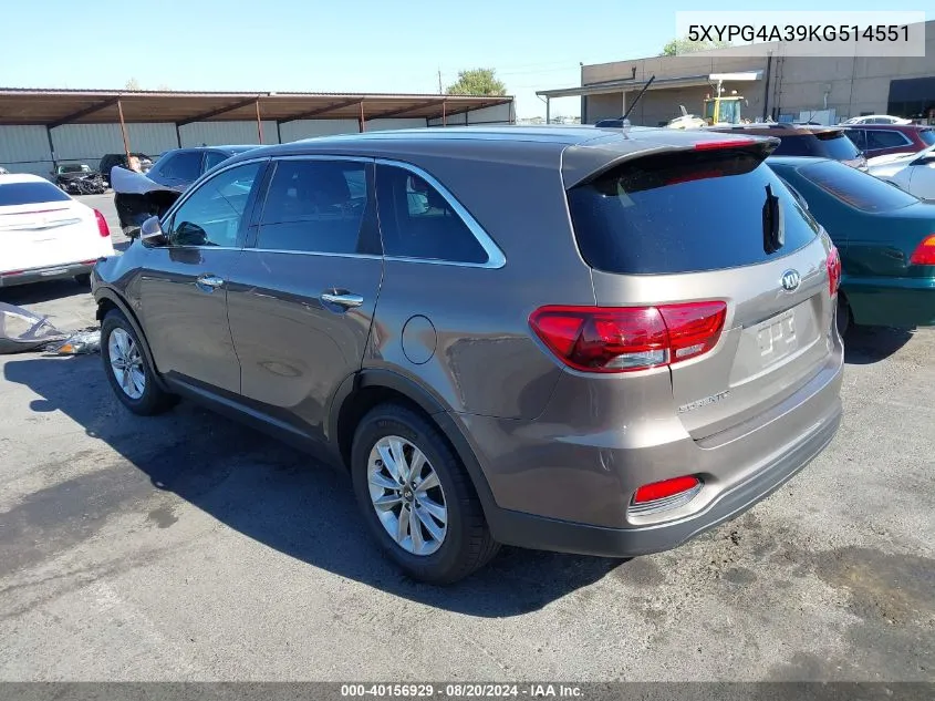 5XYPG4A39KG514551 2019 Kia Sorento 2.4L Lx