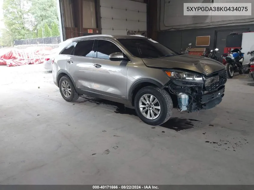 2019 Kia Sorento 2.4L Lx VIN: 5XYPGDA38KG434075 Lot: 40171666