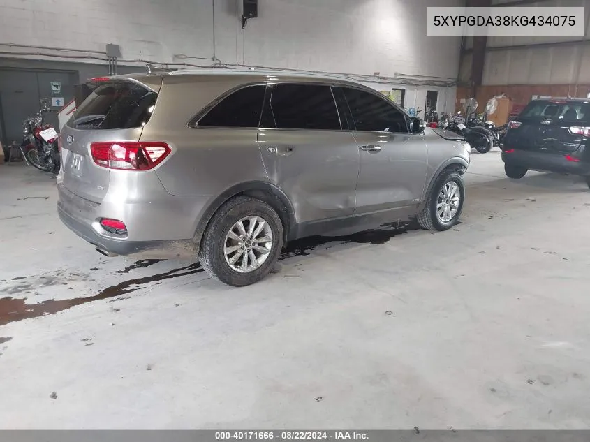 5XYPGDA38KG434075 2019 Kia Sorento 2.4L Lx