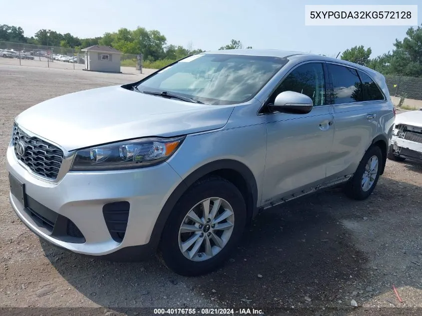 2019 Kia Sorento 2.4L Lx VIN: 5XYPGDA32KG572128 Lot: 40176755