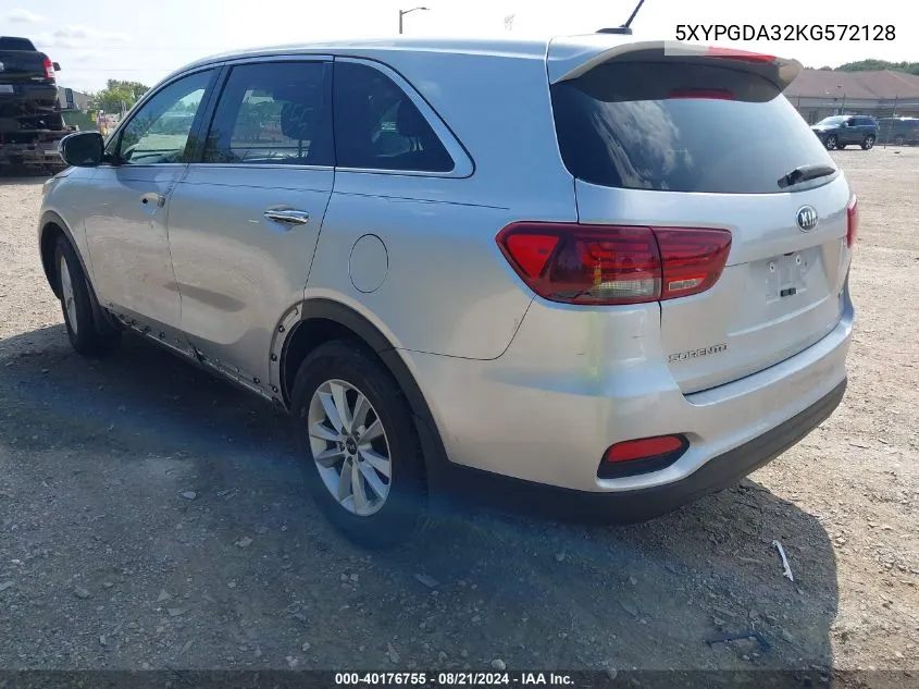 2019 Kia Sorento 2.4L Lx VIN: 5XYPGDA32KG572128 Lot: 40176755