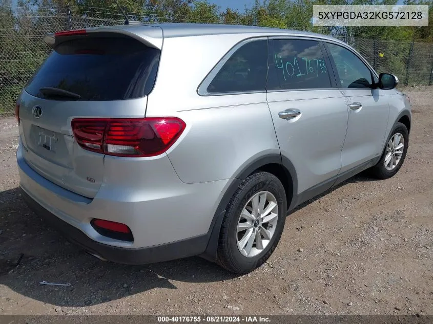 2019 Kia Sorento 2.4L Lx VIN: 5XYPGDA32KG572128 Lot: 40176755