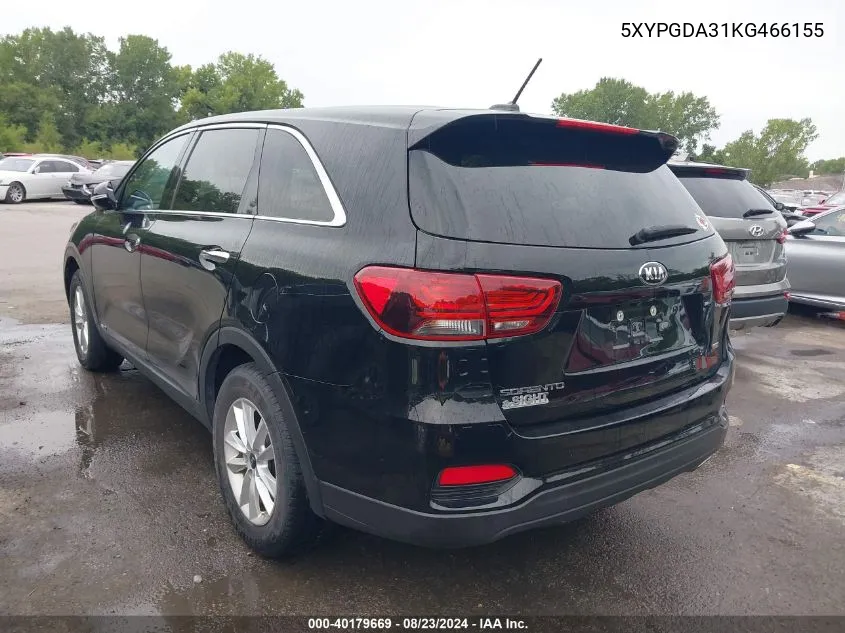 2019 Kia Sorento 2.4L Lx VIN: 5XYPGDA31KG466155 Lot: 40179669