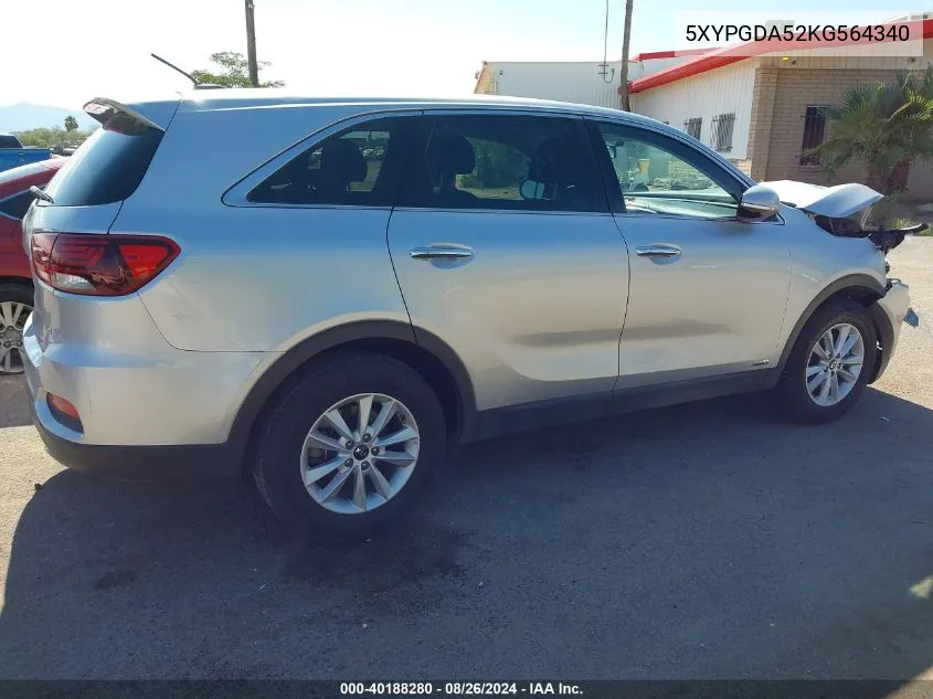 2019 Kia Sorento 3.3L Lx VIN: 5XYPGDA52KG564340 Lot: 40188280