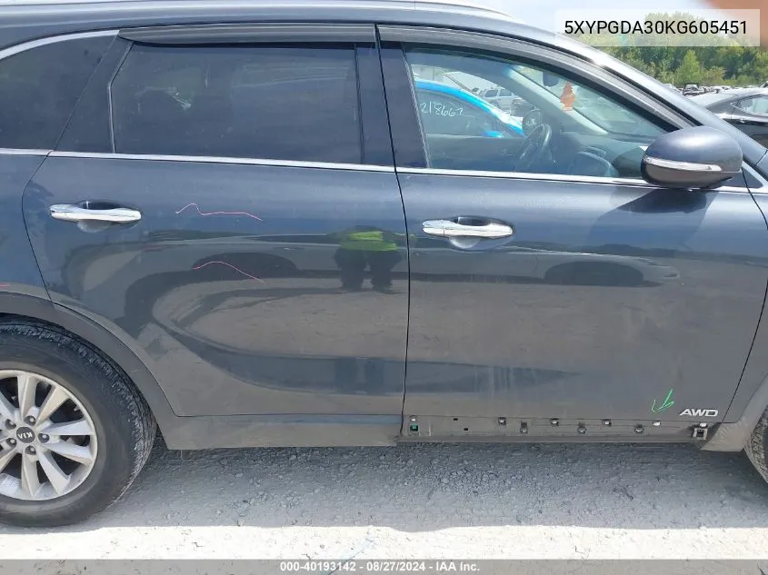 5XYPGDA30KG605451 2019 Kia Sorento 2.4L Lx